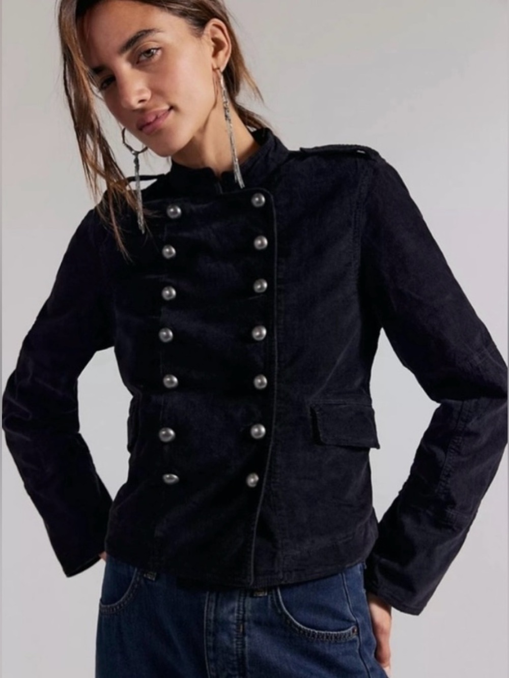 Free People Lotty Velvet Military Jacket